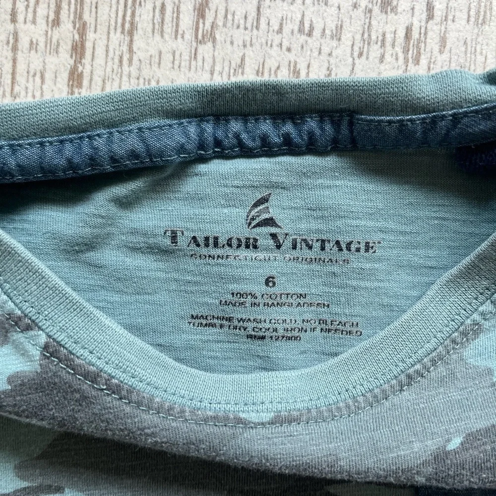 Boys Casual tshirt by Tailor Vintage Camo Print Denim Pocket Green Blue